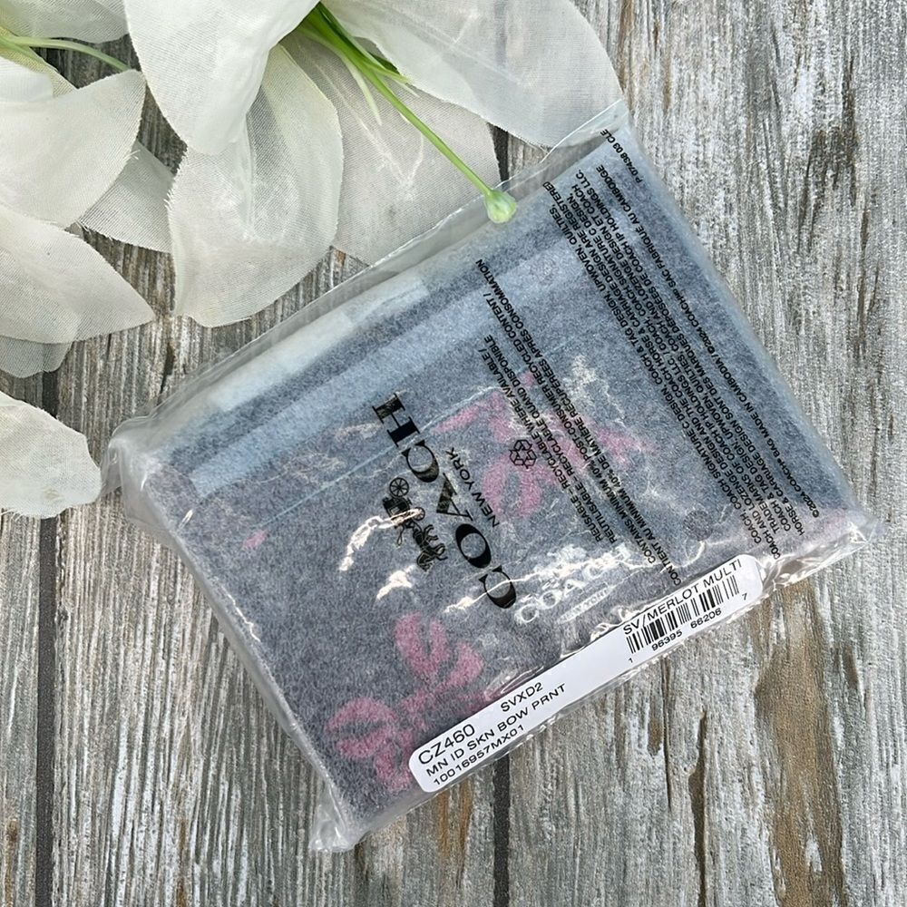 Coach Mini Skinny Id Case With Bow Print Wallet Bag Purse - Picture 3 of 8